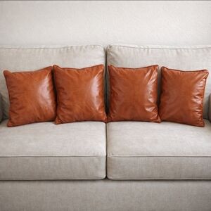 Faux Leather Throw Pillow Set